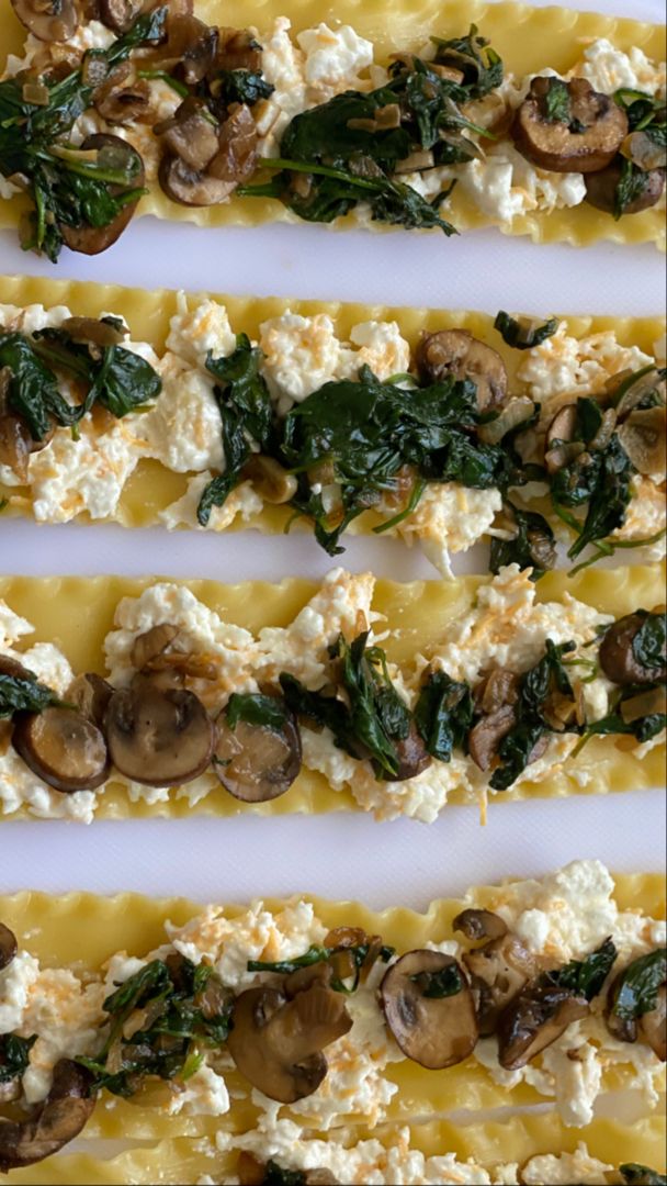 Mushroom Lasagna Roll Ups in Creamy Gorgonzola Cauliflower Sauce