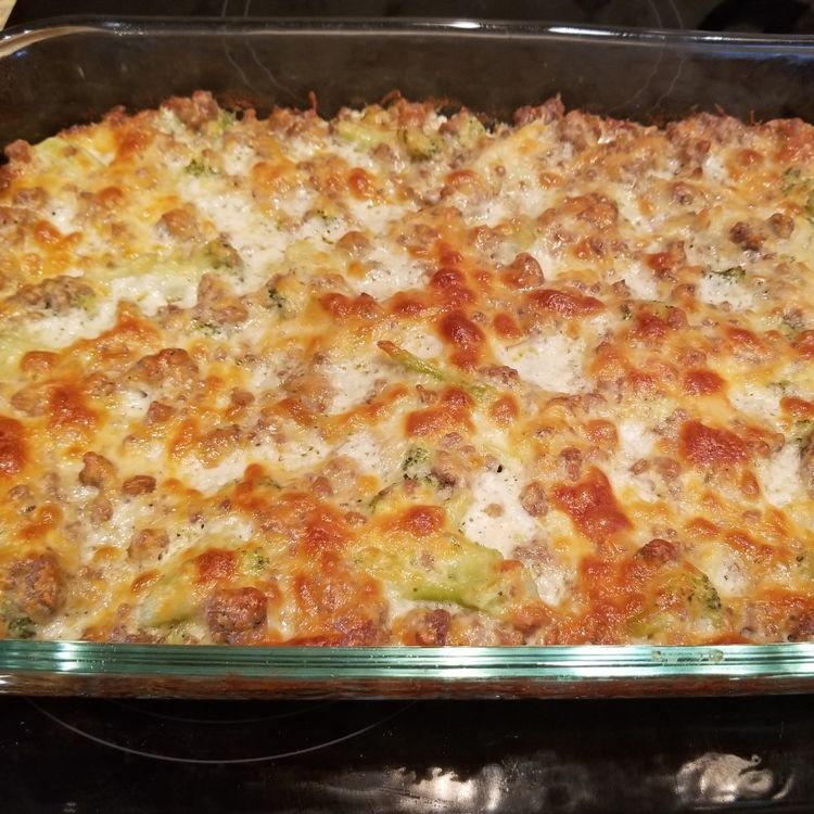 Hamburger, Sausage, Broccoli Alfredo Low Carb