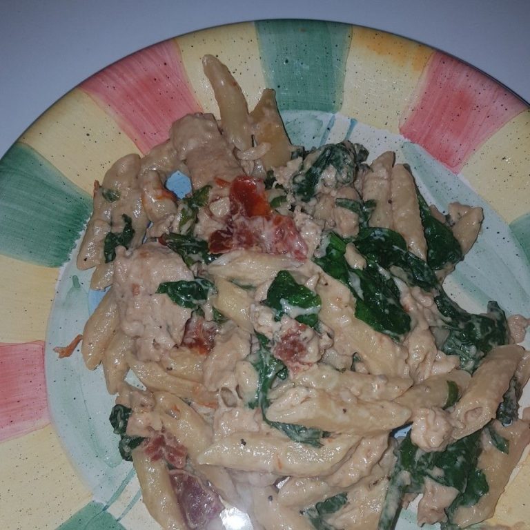 Asiago Chicken Pasta with SunDried Tomatoes and Spinach